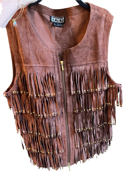 berek Jackets & Blazers - Vintage Leather Fringe Vest Studded Western Coastal Cowgirl Country Concert XL